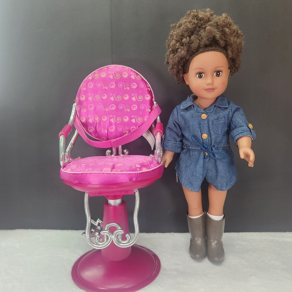 Our Generatio Pink Salon Chair & Denim Outfit Doll 18"
